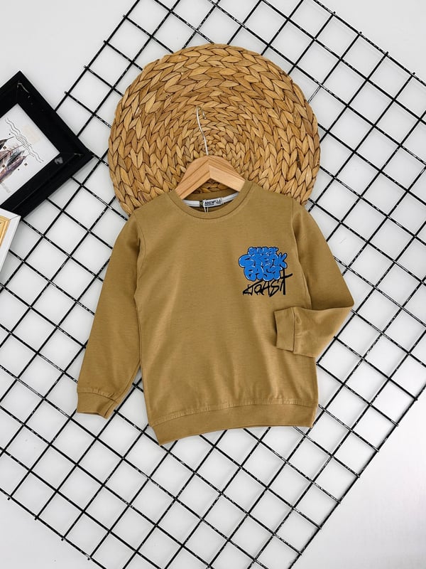 9136 Arka Baskılı Sunday Yazılı Erkek Çocuk Sweat-BEJ