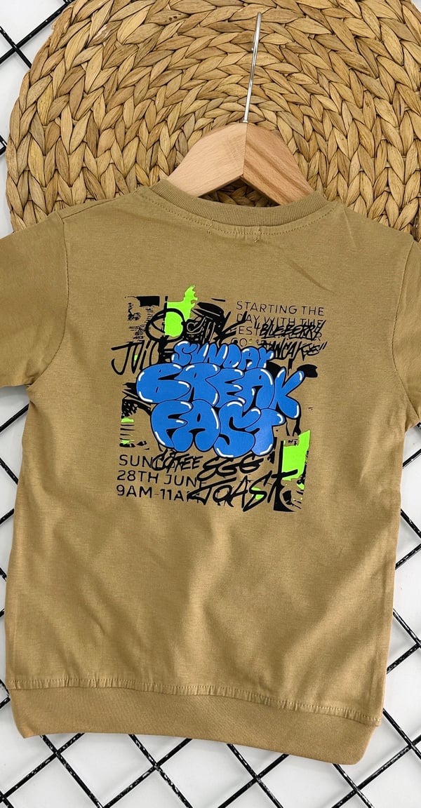 9136 Arka Baskılı Sunday Yazılı Erkek Çocuk Sweat-BEJ