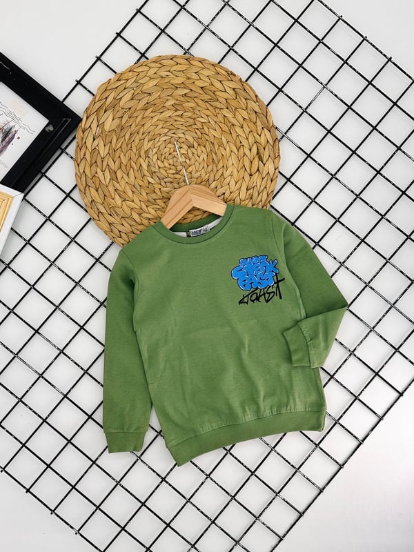 9136 Arka Baskılı Sunday Yazılı Erkek Çocuk Sweat-ÇAGLA YEŞİLİ