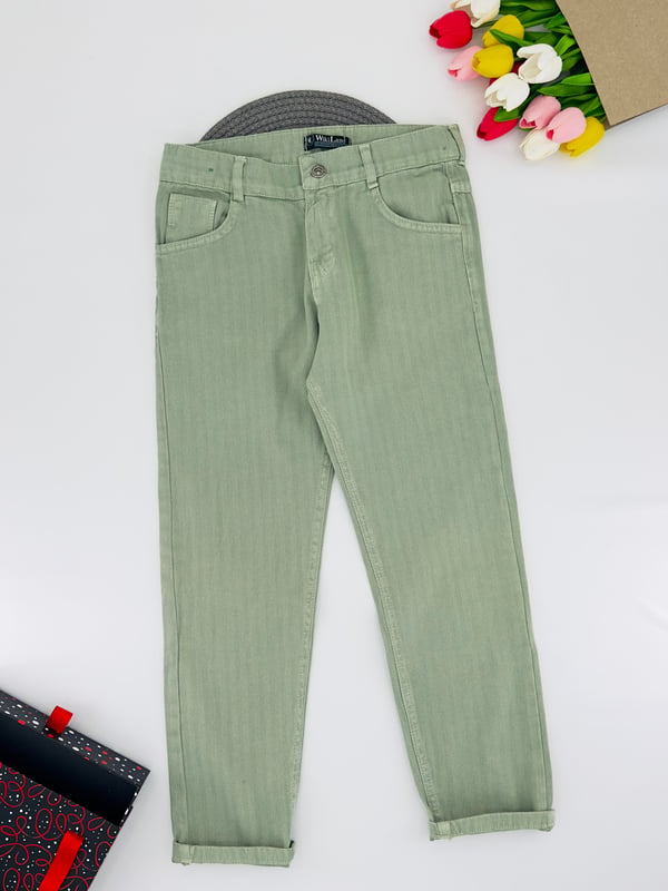 9400-13 Erkek Çocuk Çizgi Desen Bol Paça Pantolon 2144-YEŞİL