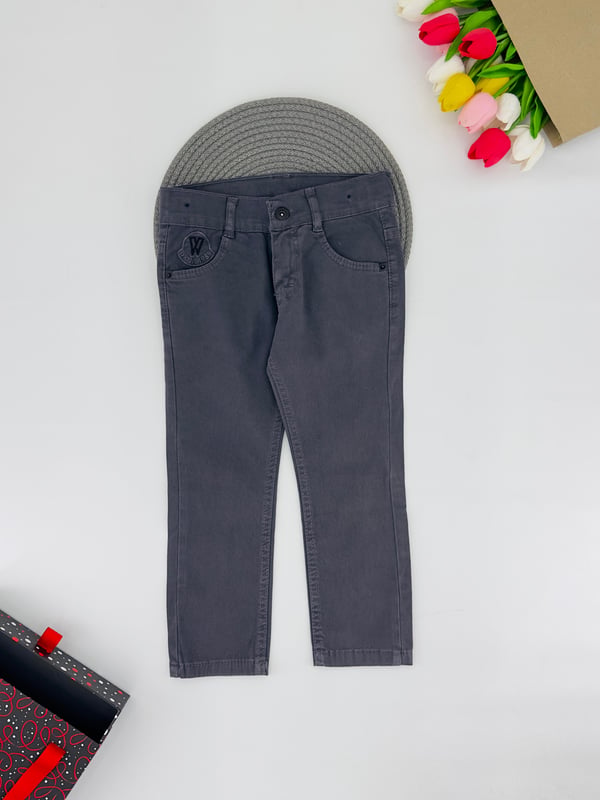 9400-14 W Nakışlı Erkek Çocuk Dar Paça Keten Pantolon 2066-FÜME