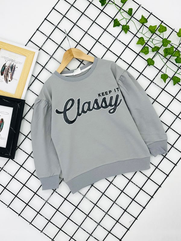 9766 Classy Pul Nakışlı Kız Çocuk iki İplik Sweat-GRİ