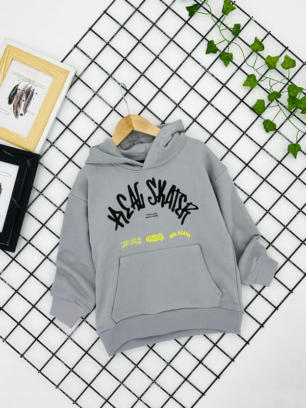 9863 Thınk Less Yazılı Baskılı Kapşonlu Erkek Çocuk Üç İplik Sweat-GRİ