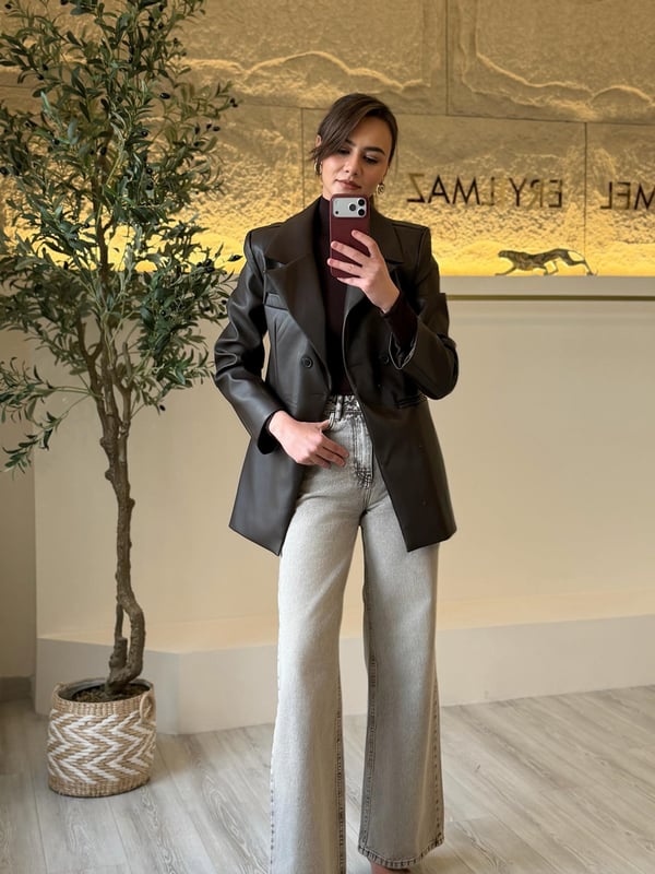 Acı Kahve Blazer Deri Ceket