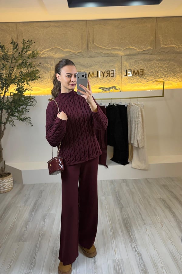 bordo örme triko takım