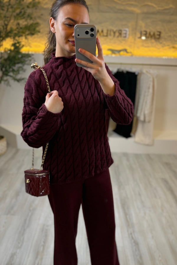 bordo örme triko takım