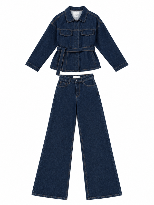 Kemer Detaylı Denim Takım