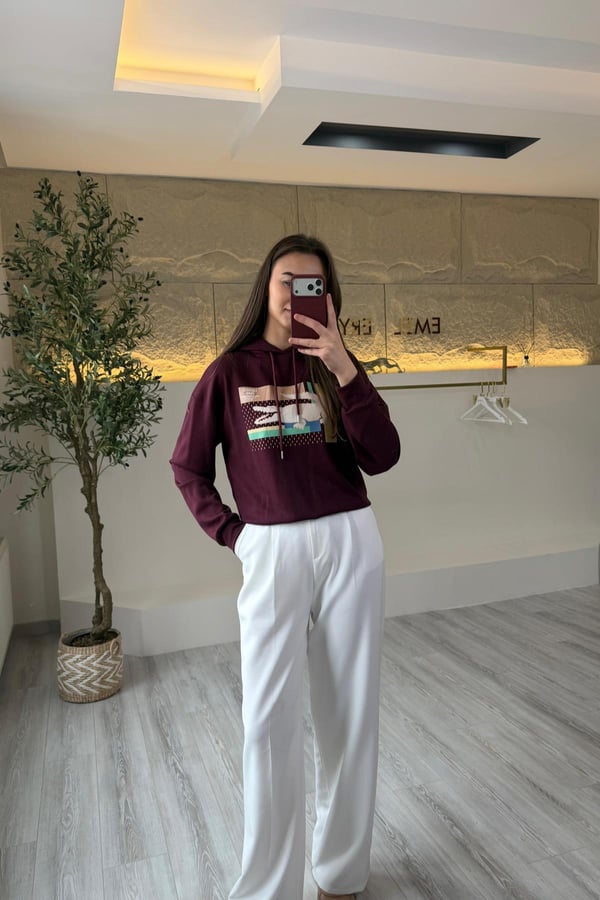 LCS Kapüşonlu Sweat Bordo
