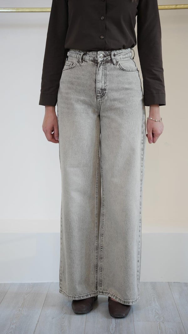 Rm Gri Yıkamalı Palazzo Denim