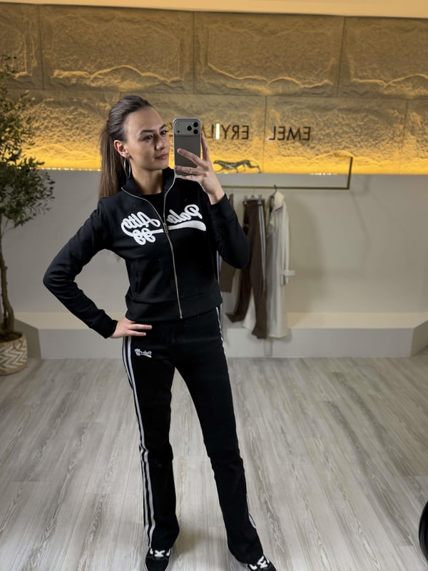 Siyah Şerit Deaylı Slim Fit Eşofman Tk