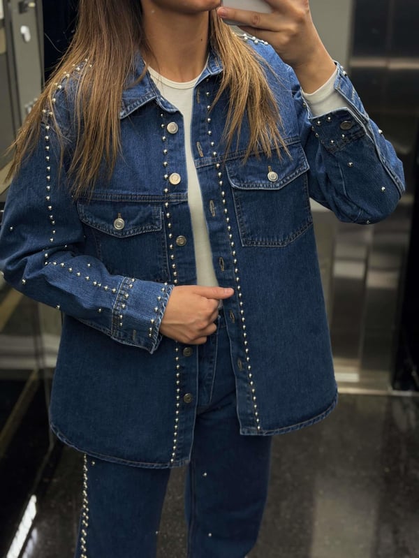 Zımba Detaylı Denim Takım