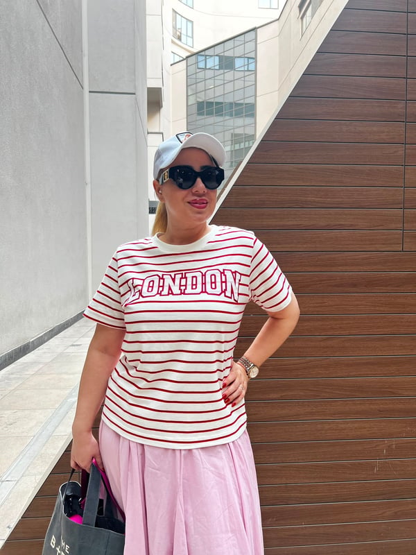 Bisiklet Yaka London Tshirt (Kırmızı- Beyaz Çizgili)
