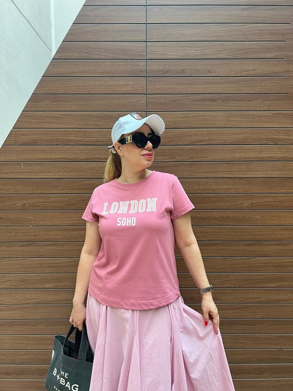 Bisiklet Yaka London Tshirt (Pembe)