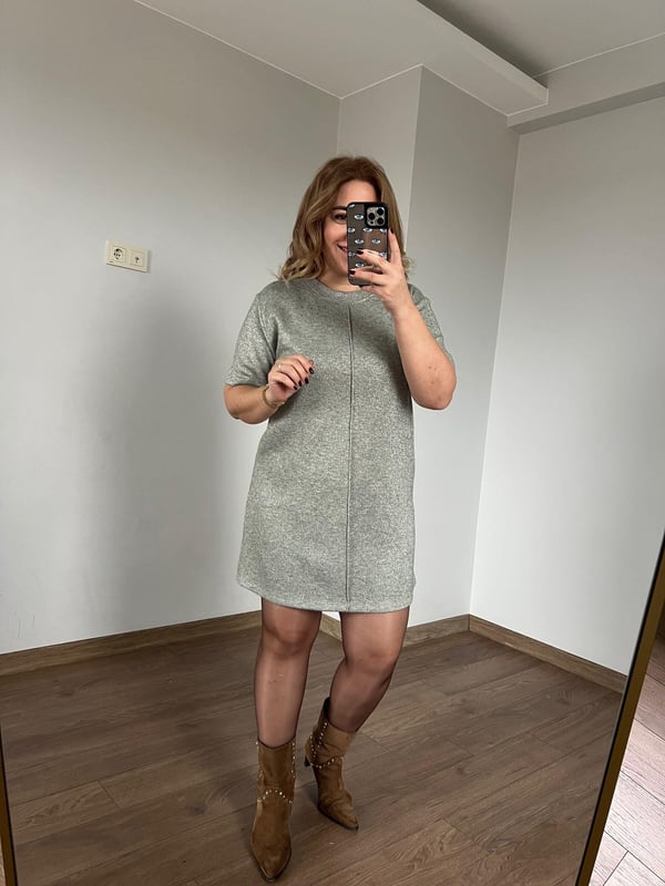 Bisiklet Yaka Parlak Triko Elbise (Nil yeşili) 