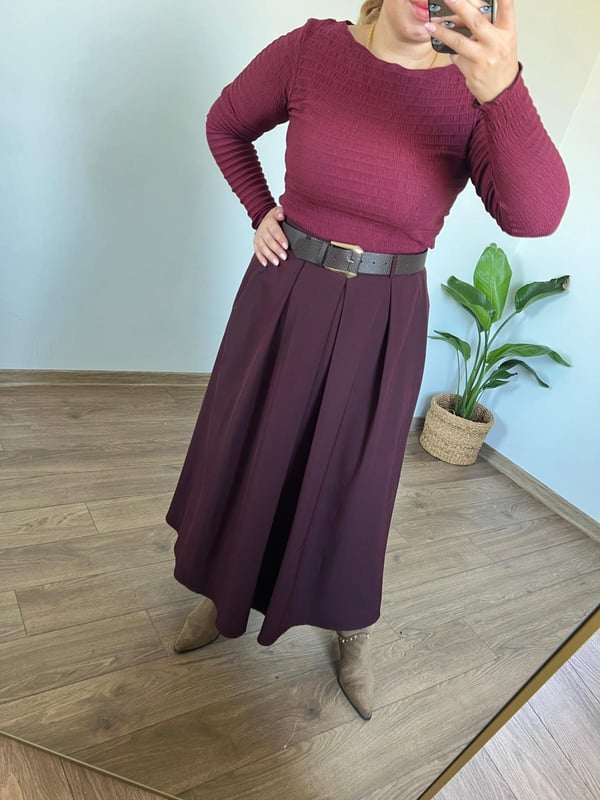 Bordo Yeşili Kayık Yaka Basic Body