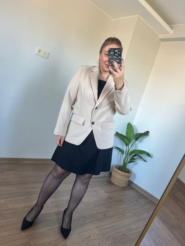 Çanta Kemerli Blazer Ceket (Krem) 