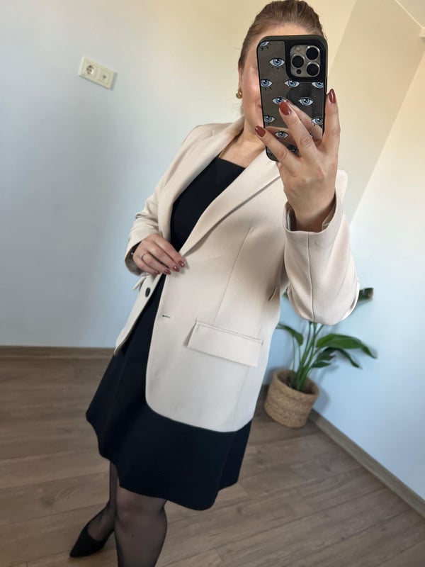 Çanta Kemerli Blazer Ceket (Krem) 