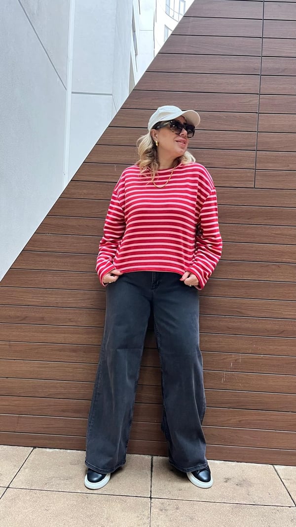 Çizgili Basic Bluz(Kırmızı-Pembe) 
