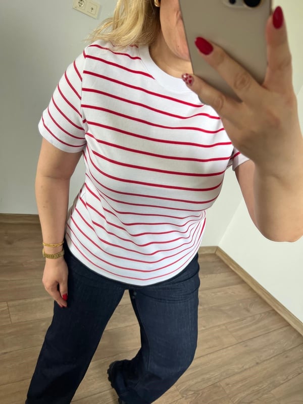 Çizgili Basic Tshirt (Beyaz-Siyah) 