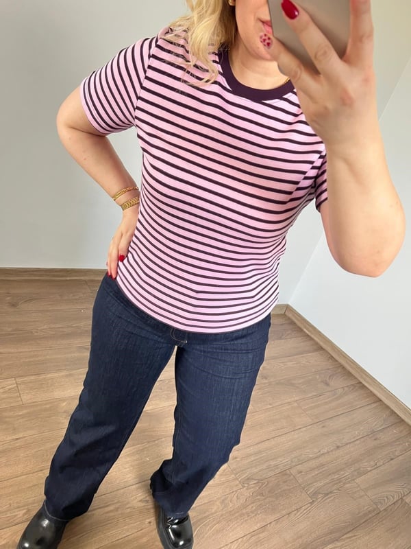 Çizgili Basic Tshirt (Pembe-Mor) 