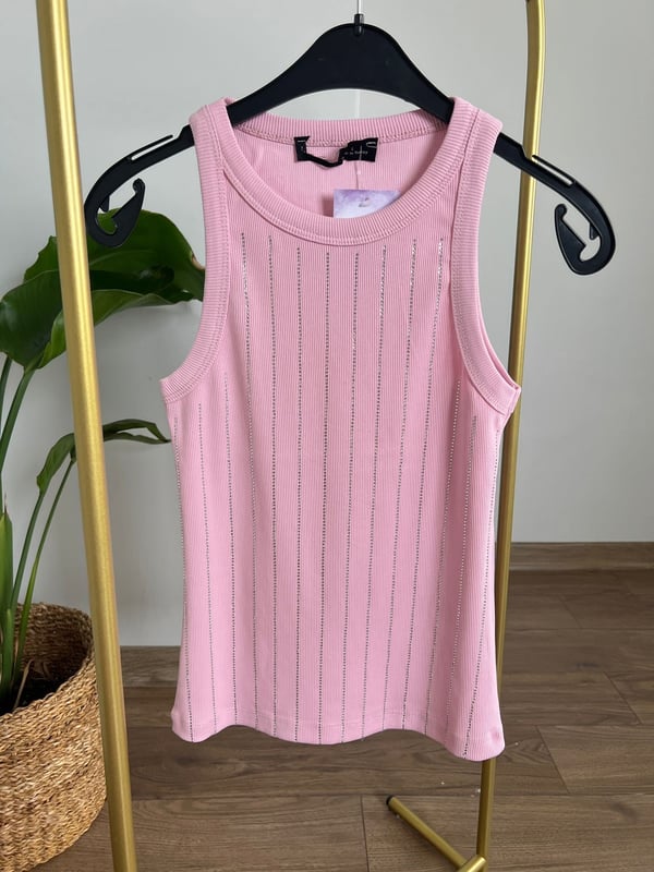 Dağınık Taşlı Kolsuz Body (Pembe) 