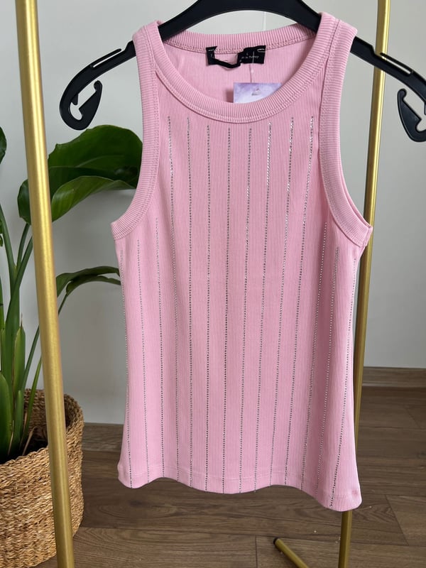 Dağınık Taşlı Kolsuz Body (Pembe) 