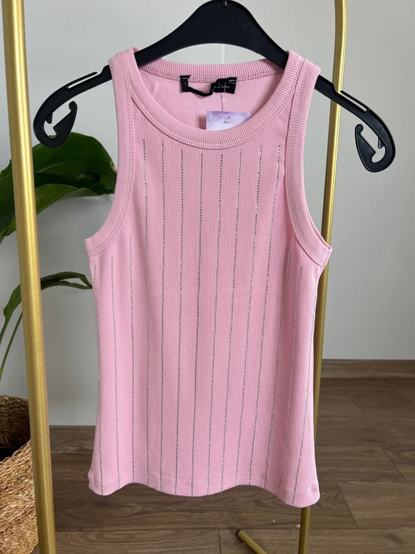 Dağınık Taşlı Kolsuz Body (Pembe) 