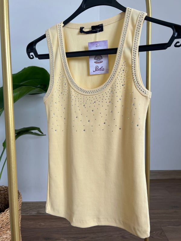 Dağınık Taşlı Kolsuz Body (Sarı) 