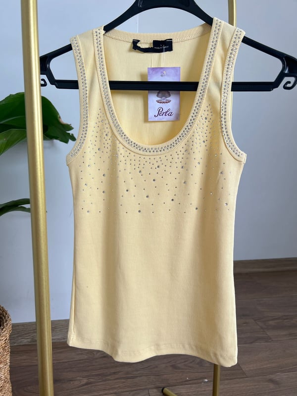 Dağınık Taşlı Kolsuz Body (Sarı) 