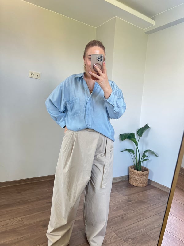 Düşük Omuzlu Oversize Gömlek (Bebe Mavisi) 