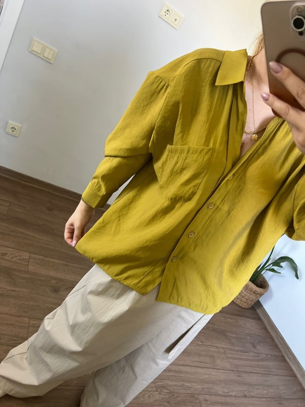 Düşük Omuzlu Oversize Gömlek (Yağyeşili) 