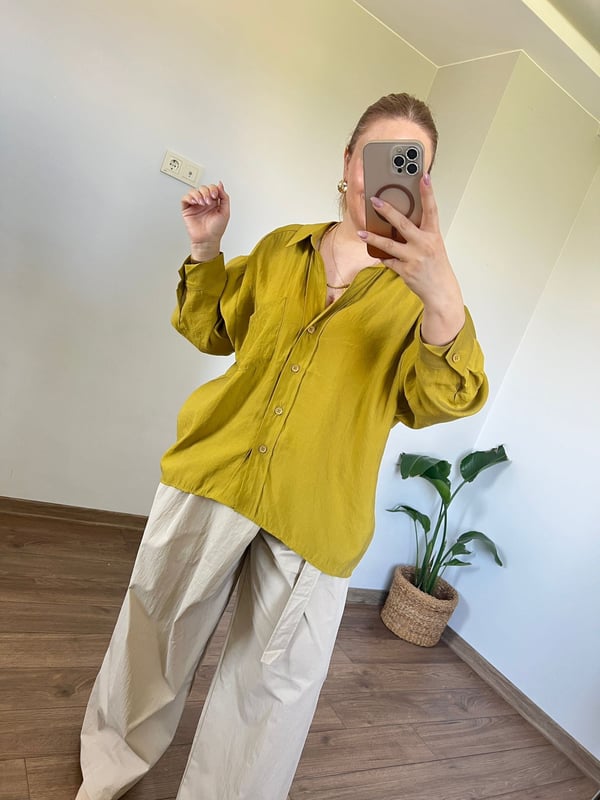 Düşük Omuzlu Oversize Gömlek (Yağyeşili) 