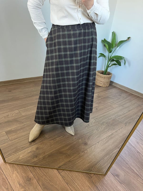Ekose Desen Maxi Etek (Kahve) 