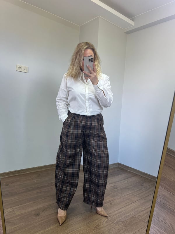 Ekose Desen Şalvar Pantolon (Kahve) 