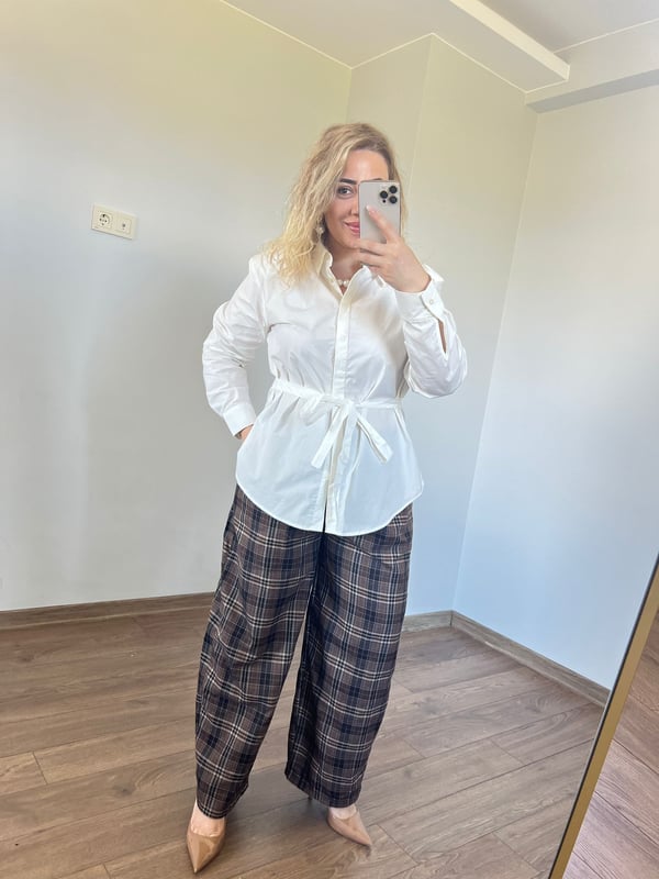 Ekose Desen Şalvar Pantolon (Kahve) 