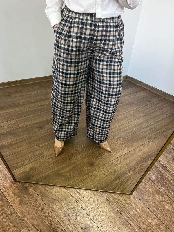 Ekose Desen Şalvar Pantolon (Vizon) 