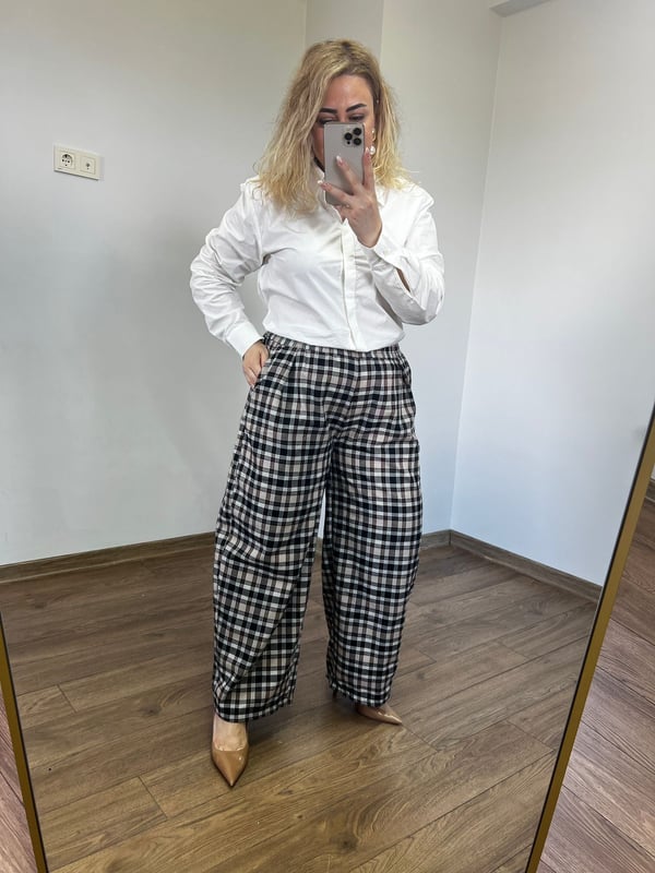 Ekose Desen Şalvar Pantolon (Vizon) 