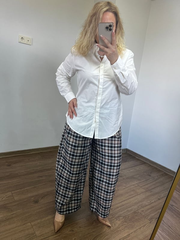 Ekose Desen Şalvar Pantolon (Vizon) 