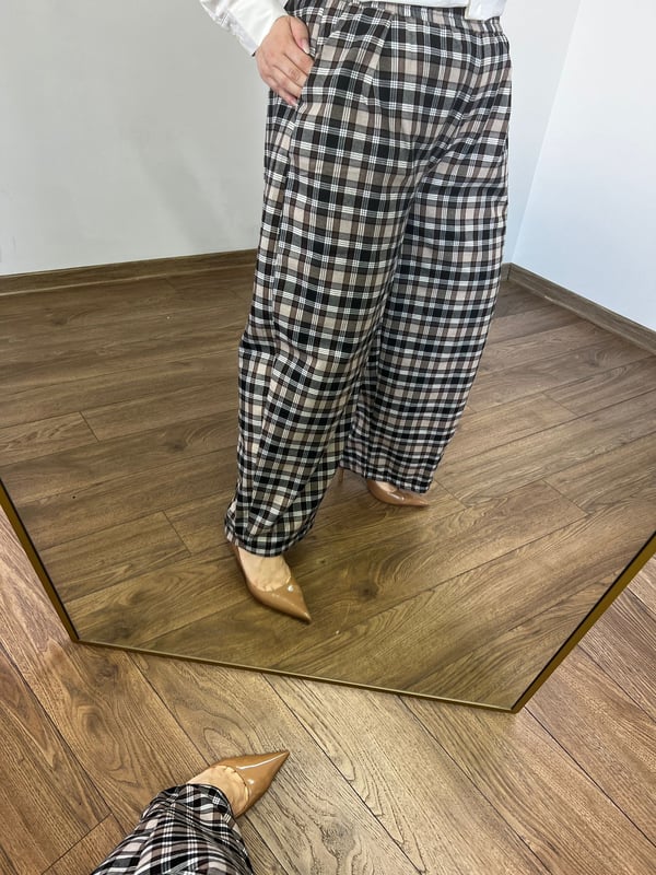 Ekose Desen Şalvar Pantolon (Vizon) 