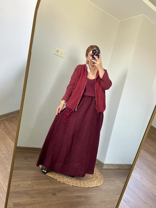 File Detaylı Kapişonlu İtalyan Ceket (Bordo) 