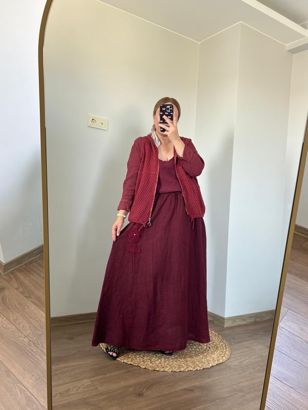 File Detaylı Kapişonlu İtalyan Ceket (Bordo) 