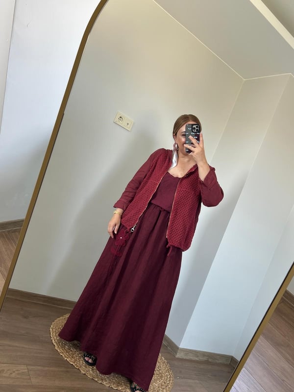 File Detaylı Kapişonlu İtalyan Ceket (Bordo) 