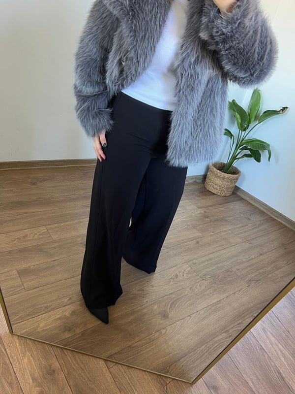 Full Likralı Yandan Fermuarlı Palazzo Model Kumaş Pantolon (Siyah)