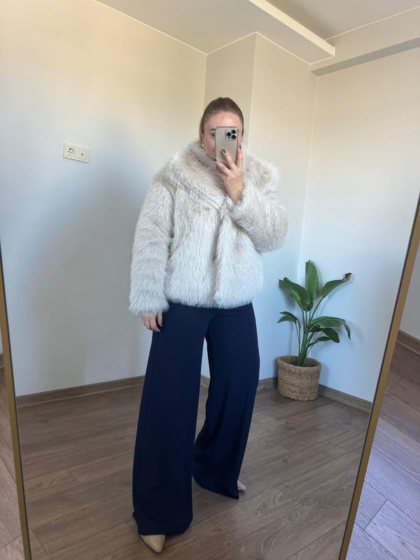 Full Likralı Yandan Fermuarlı Palazzo Model Kumaş Pantolon (Lacivert)