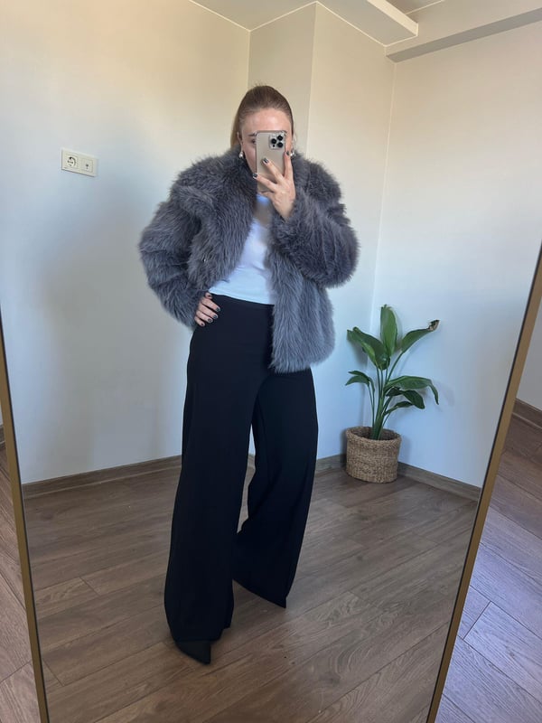 Full Likralı Yandan Fermuarlı Palazzo Model Kumaş Pantolon (Siyah)