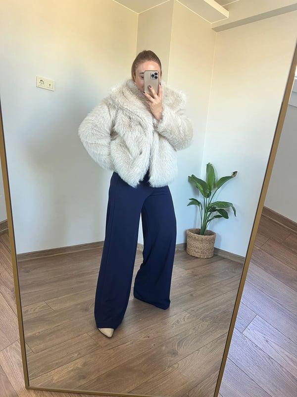 Full Likralı Yandan Fermuarlı Palazzo Model Kumaş Pantolon (Lacivert)