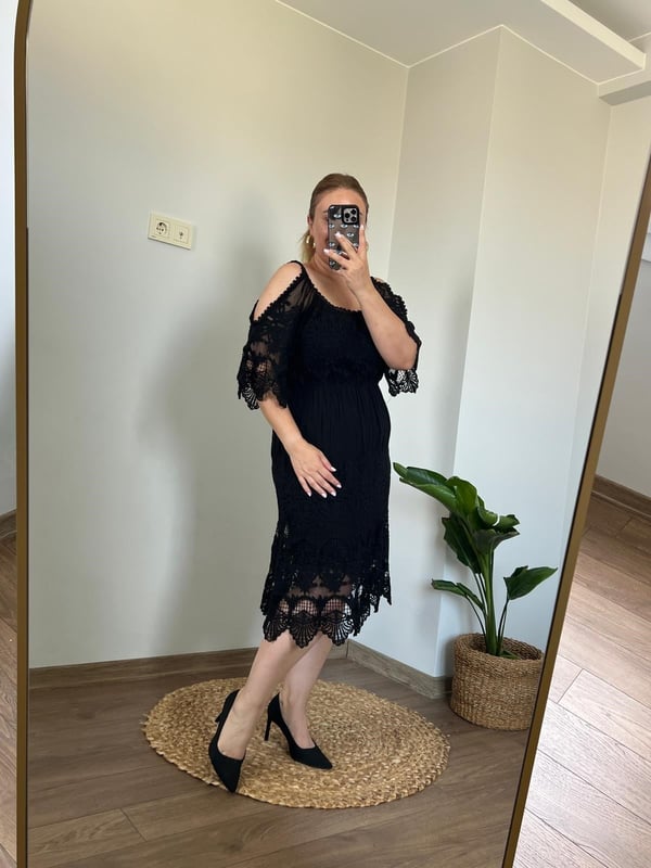 İtalyan Güpür Detaylı Elbise(Siyah) 