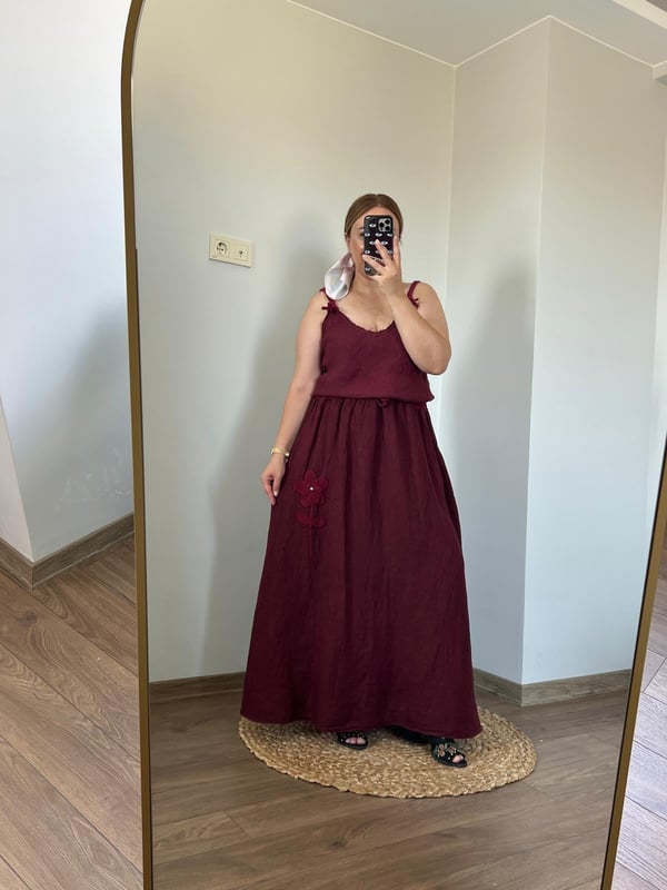 İtalyan Maxi Keten Etek (Bordo) 