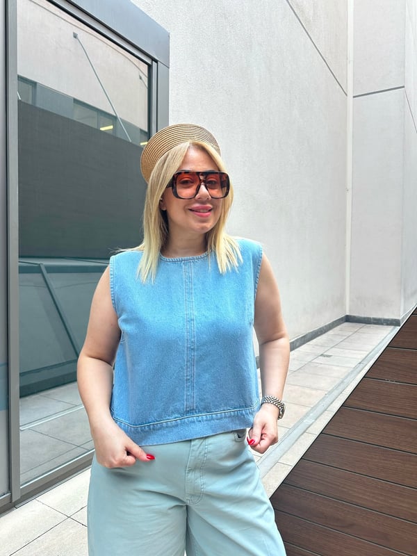 Jean Crop Bluz (Açık mavi) 