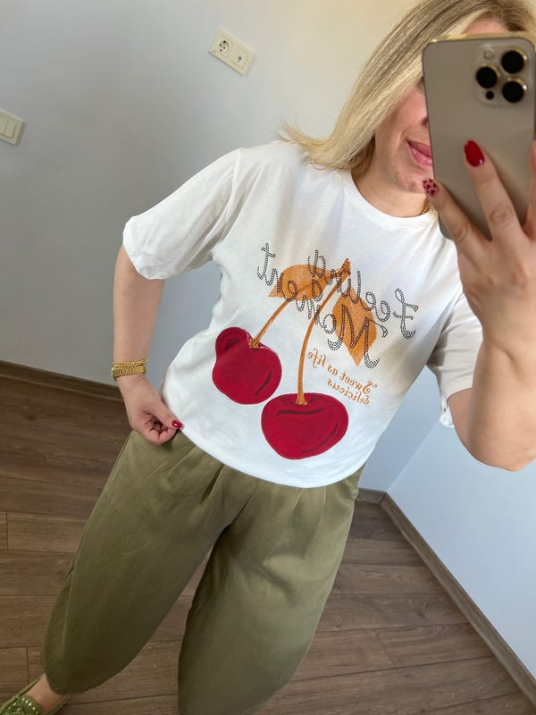 Kiraz baskılı Tshirt (Beyaz) 